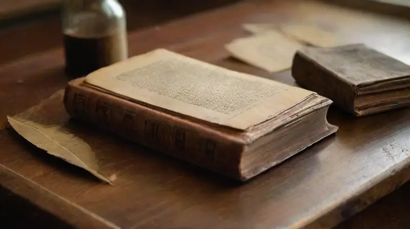 Mesa antigua con documentos y luz nostálgica