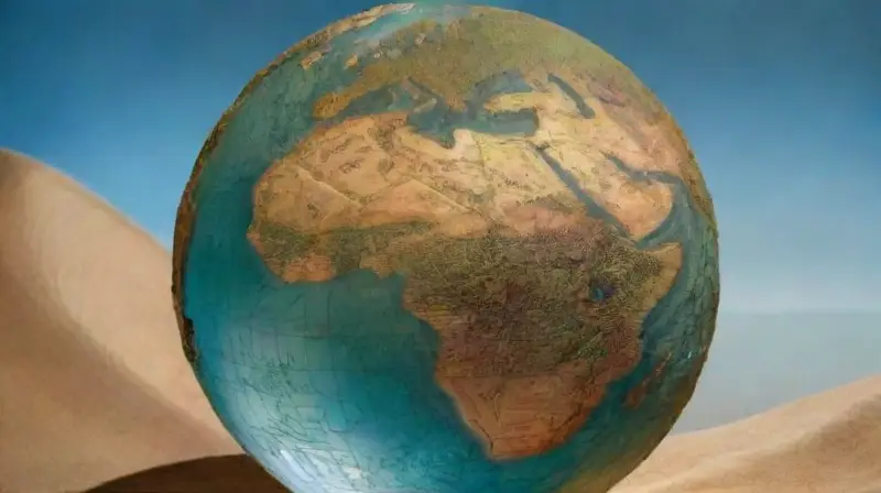 Globo colorido con sombras y figuras históricas