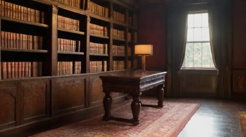 Biblioteca antigua que inspira reflexión y creatividad