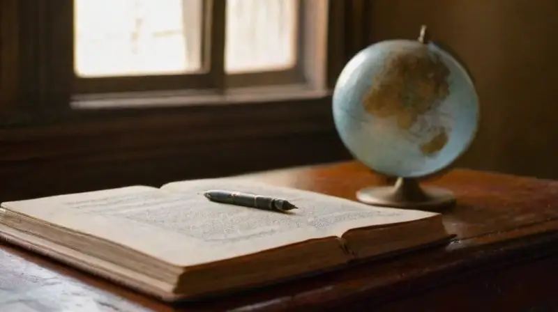 Escritorio antiguo lleno de historias y ambientación