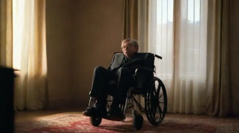 Stephen Hawking en un acogedor y luminoso cuarto