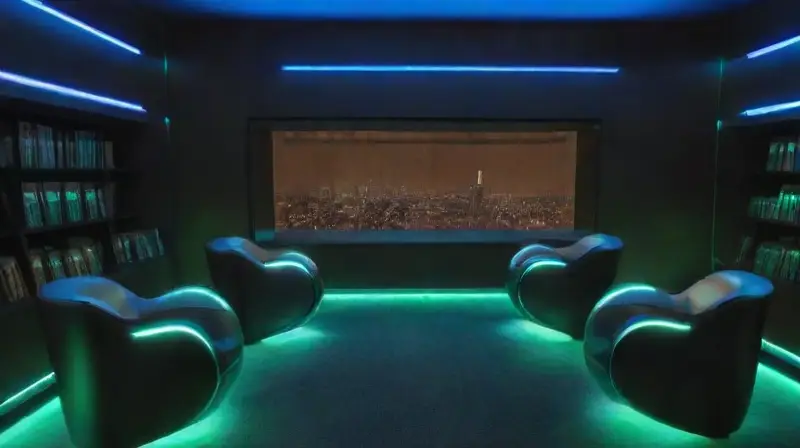 Biblioteca futurista con tecnología y ambiente envolvente