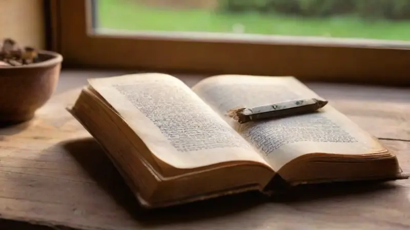 Libro abierto en mesa con luz suave