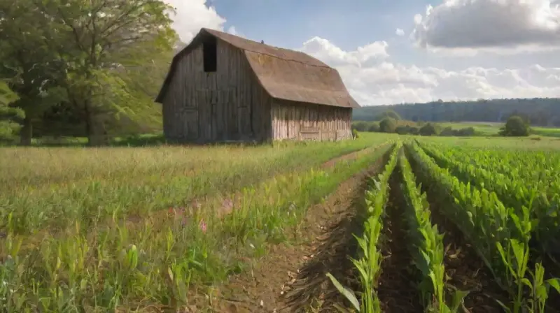 Campos verdes, sol brillante y agricultores dedicados