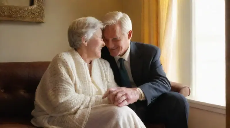 Pareja anciana en un cálido y acogedor ambiente