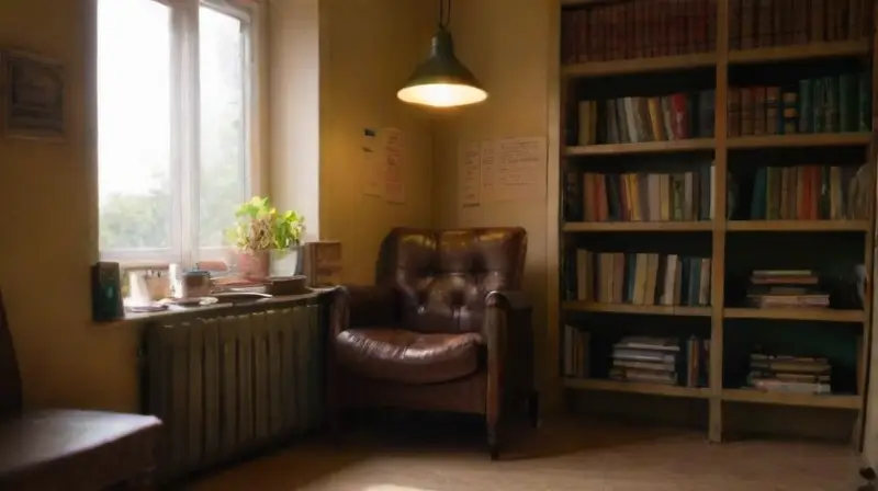 Habitación acogedora llena de libros y creatividad