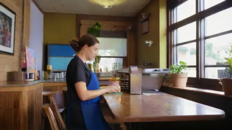 Café urbano vibrante con atmósfera animada