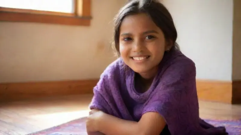Niña esperanzadora rodeada de libros y sueños