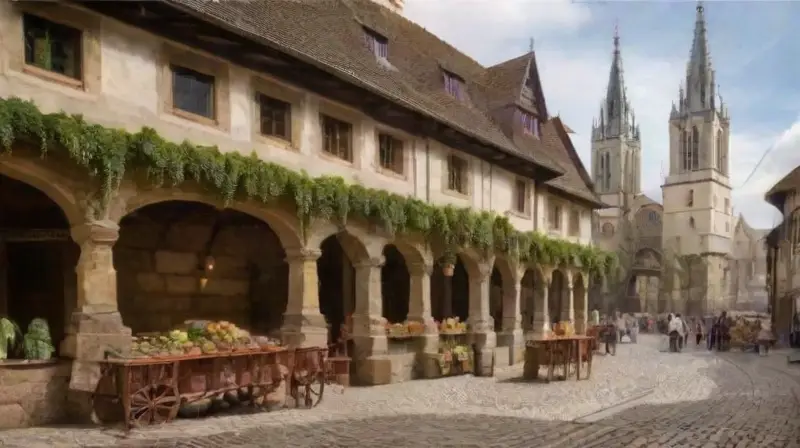 Vibrante mercado medieval lleno de vida