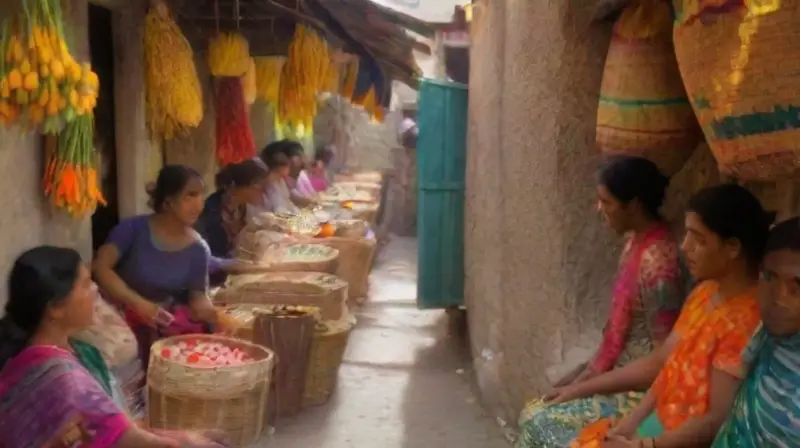 Mercado vibrante lleno de colores y tradiciones